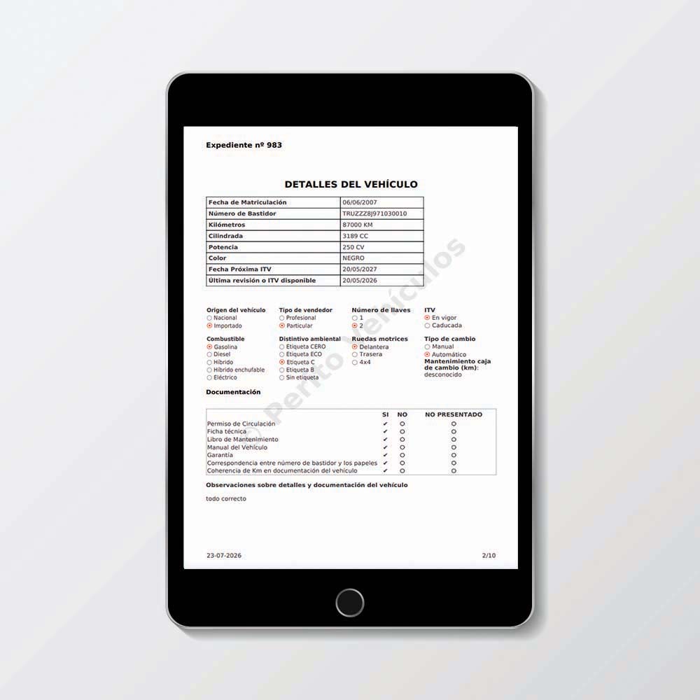 informe inspeccion vehiculo segunda mano detalles documentacion